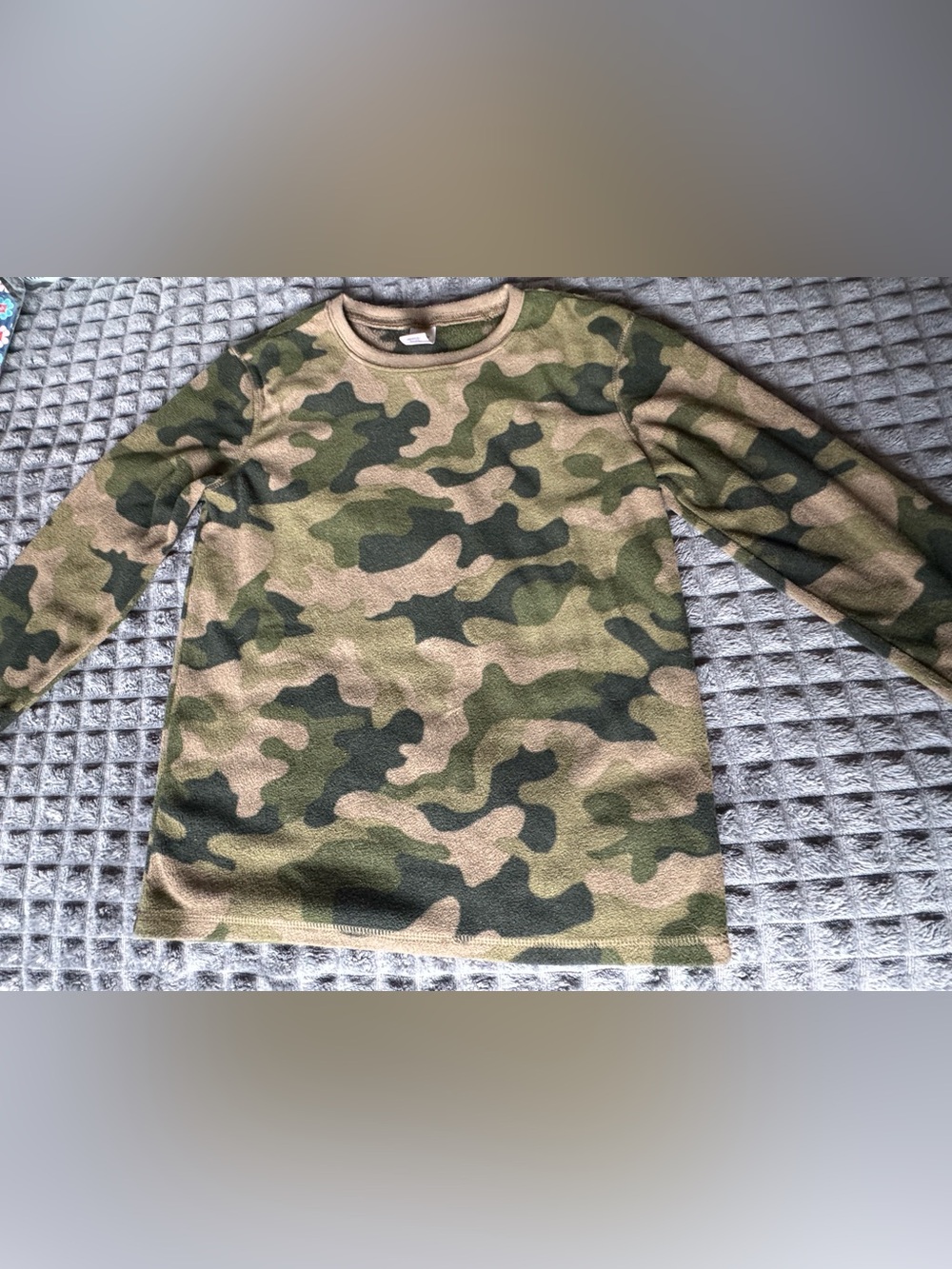 ❤️ Lands End 10 Boys Camo Fleece Pullover Green Tan Sweatshirt Shirt Top